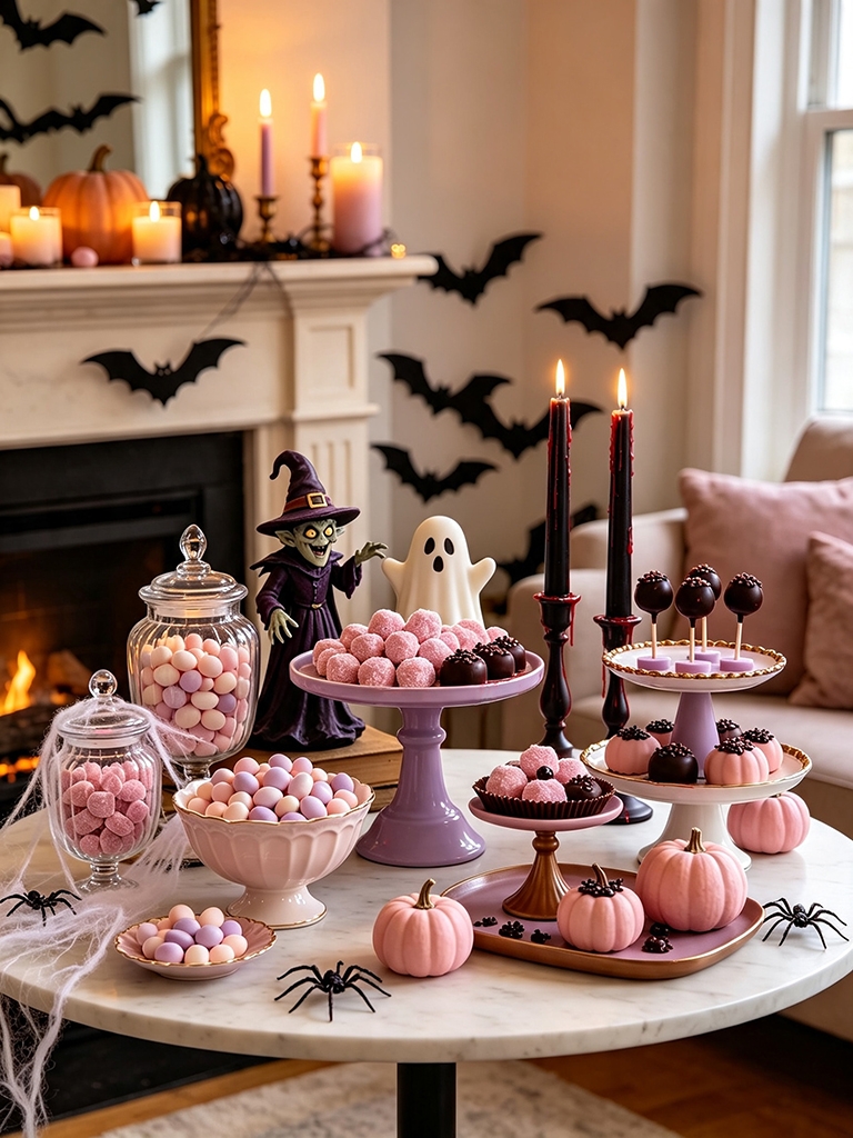10 Girly Pink Halloween Decor Ideas That Feel Spooky and Chic 13 Pink Halloween candy table