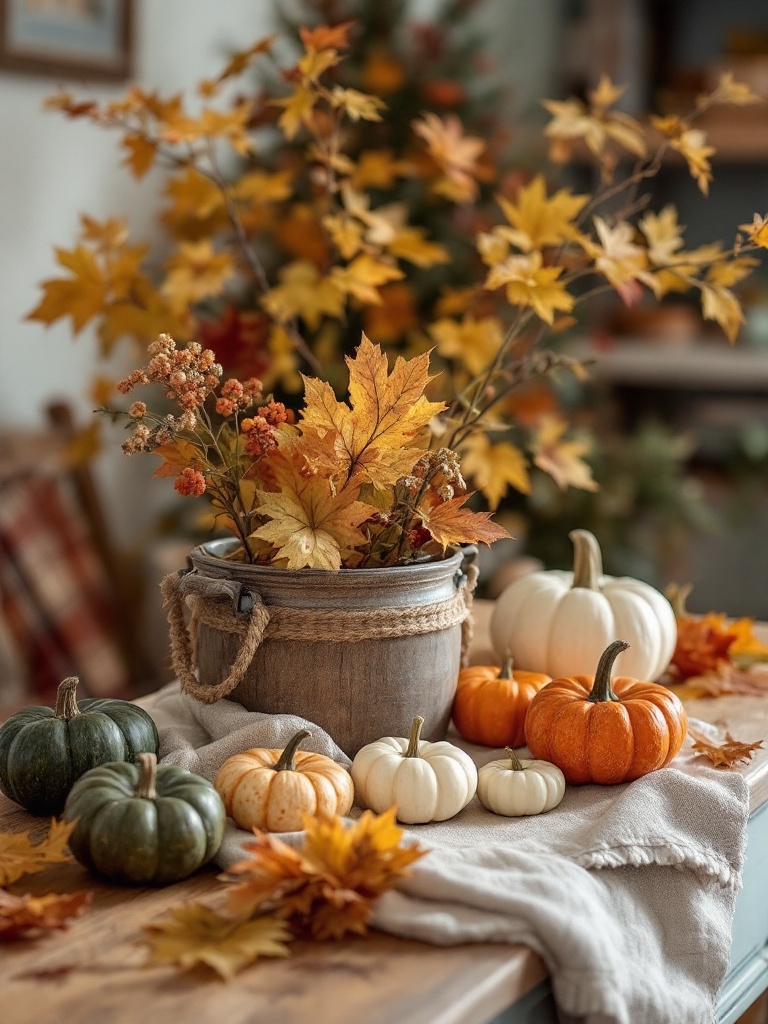 11 Cheap Fall Decor Ideas That Look Surprisingly Luxurious 9 Cheap Fall Decor Ideas - Paint Dollar Store Pumpkins in Calm Colors