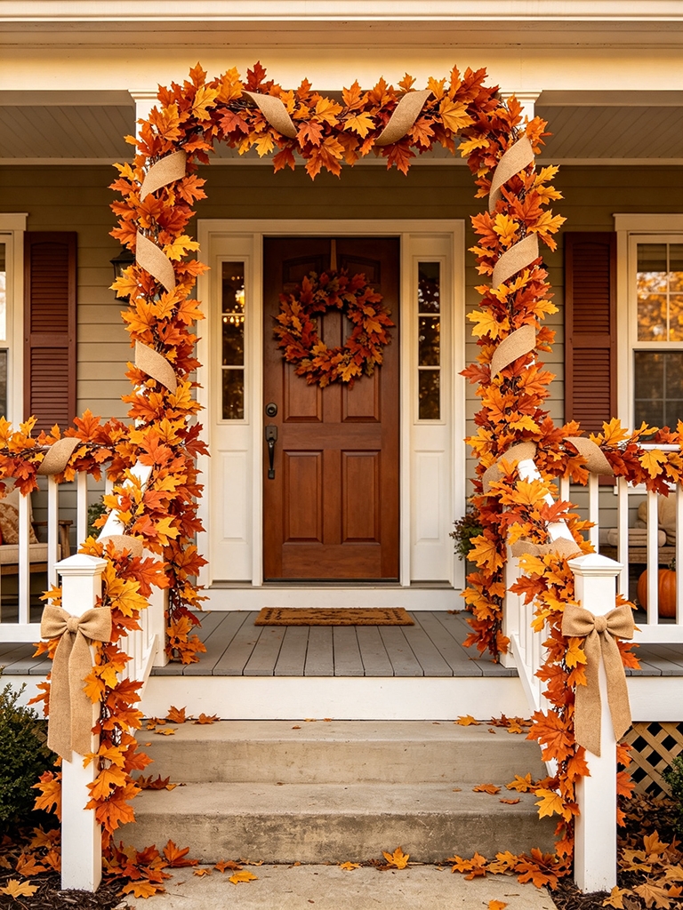 15 Fall Front Porch Decor Ideas Everyone Will Copy 20 Fall Front Porch Decor Fall Foliage Garland on Railings