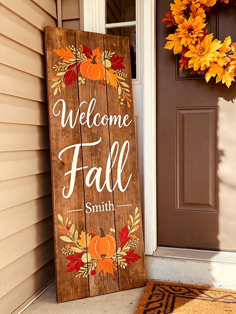 15 Fall Front Porch Decor Ideas Everyone Will Copy 17 Fall Front Porch Decor Welcome-Themed Wooden Sign