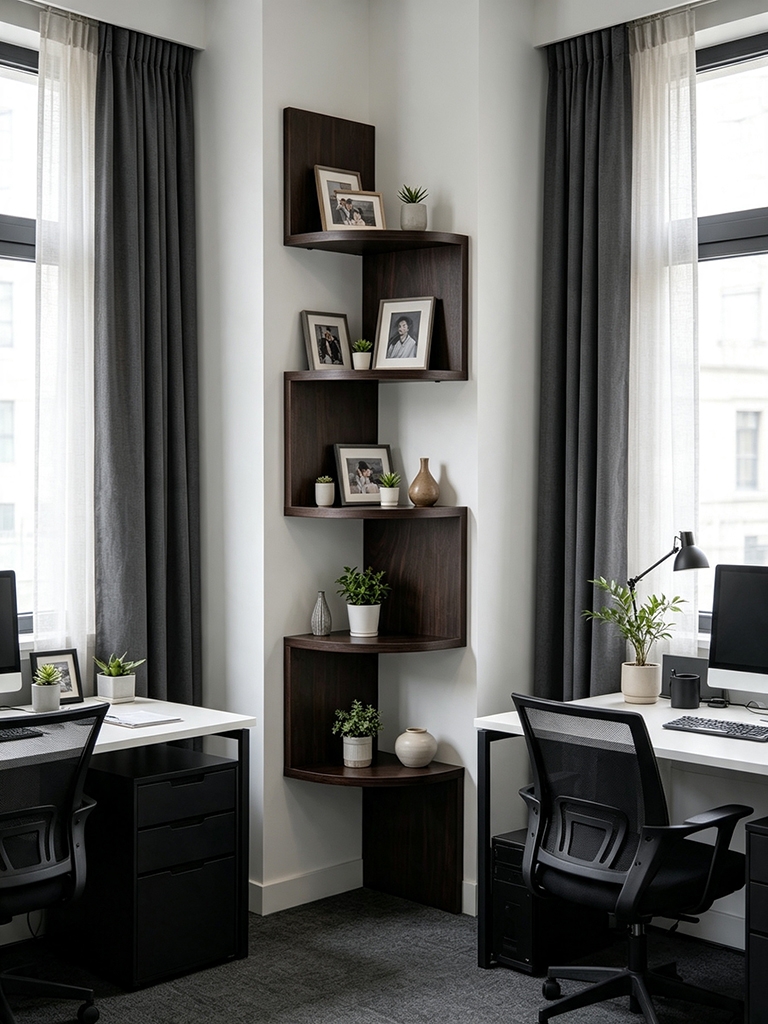 11 Corner Wall Gallery Ideas That Make Awkward Walls Feel Intentional 9 Corner Wall Gallery Ideas - Floating Shelf Corner Display