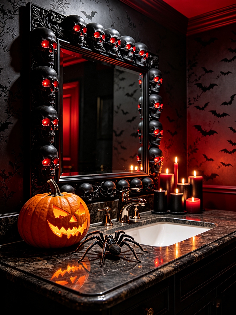 9 Bathroom Halloween Decor Ideas to Create a Spooky Sanctuary 5 Bathroom Halloween Decor Haunted Mirror and Vanity Transformation