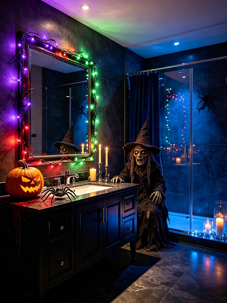 9 Bathroom Halloween Decor Ideas to Create a Spooky Sanctuary 8 Bathroom Halloween Decor Spooky Lighting Effects and Ambiance