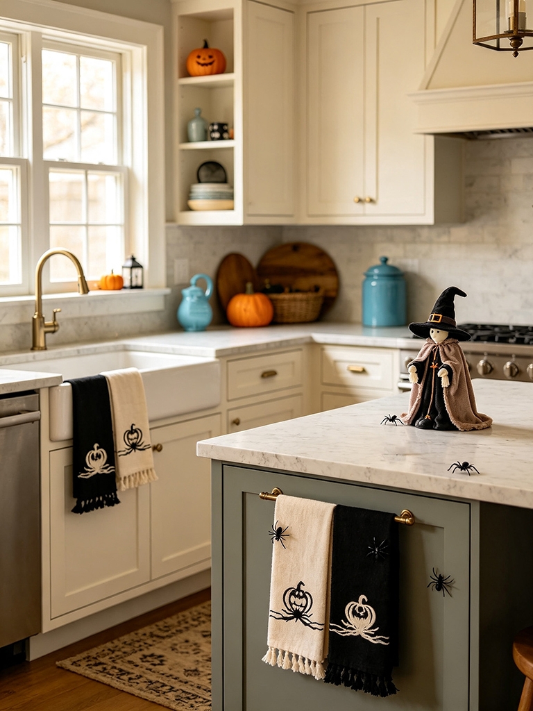 11 Halloween Kitchen Decor Ideas That Feel Cozy, Not Creepy 17 Change the Dish Towels - Halloween Kitchen Decor Ideas