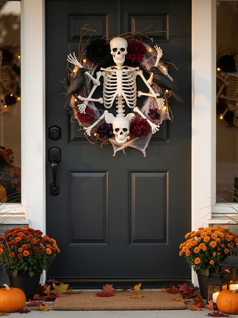 10 Skeleton Halloween Decor Ideas That Bring Your Home to Life 10 Skeleton Wreath for Your Front Door