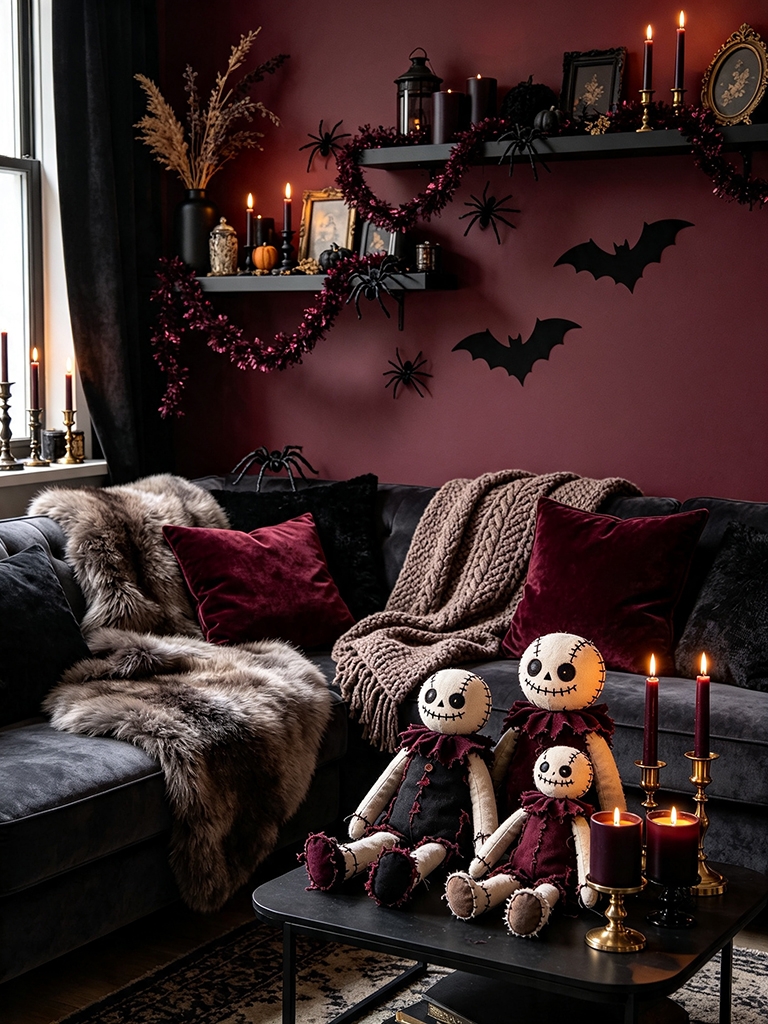 9 Witchy Halloween Decor Ideas to Cast a Spell on Your Home 13 Layer Textiles in Complementary Dark Tones - Witchy Halloween Decor Ideas