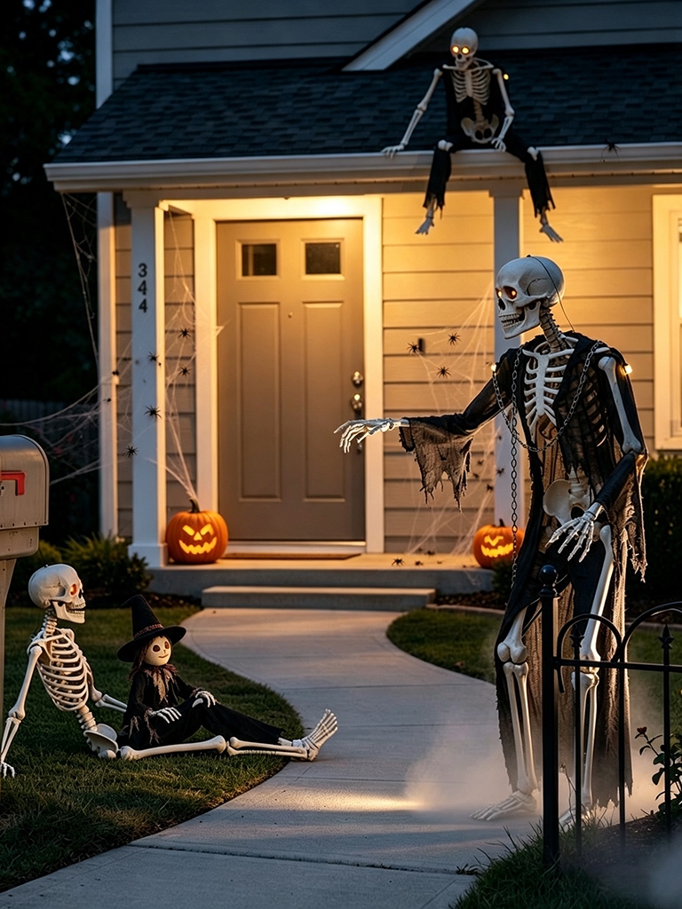 10 Skeleton Halloween Decor Ideas That Bring Your Home to Life 6 Life-Sized Poseable Halloween Skeleton Displays