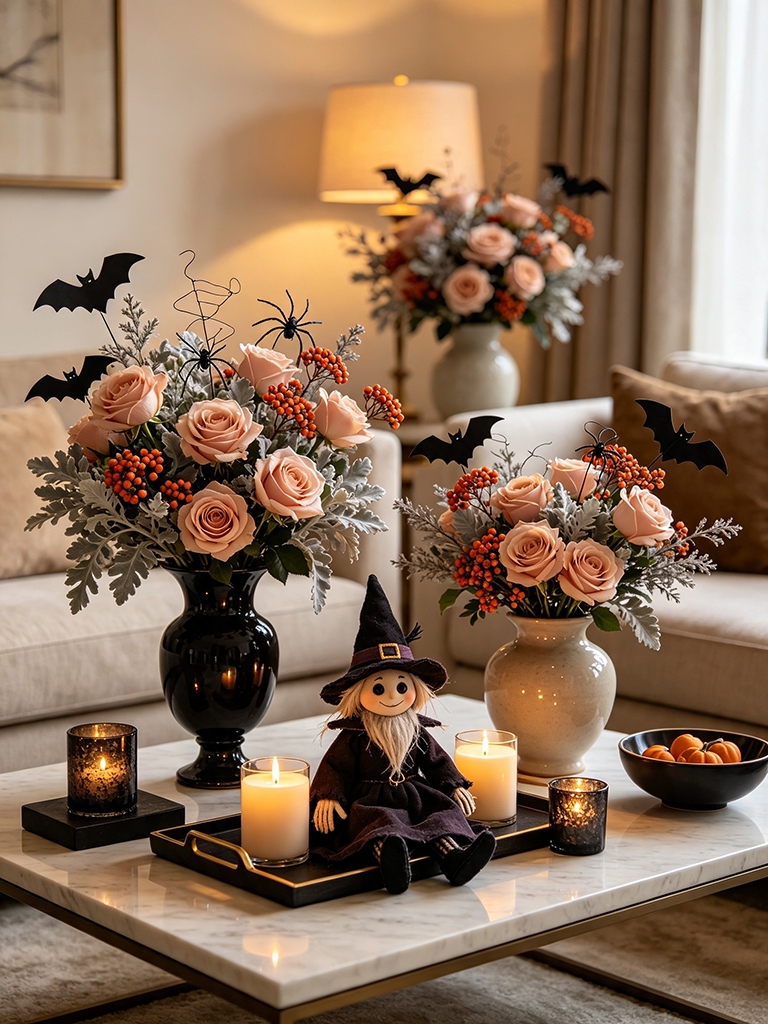 10 Girly Pink Halloween Decor Ideas That Feel Spooky and Chic 17 Pink autumn flowers Halloween arrangement