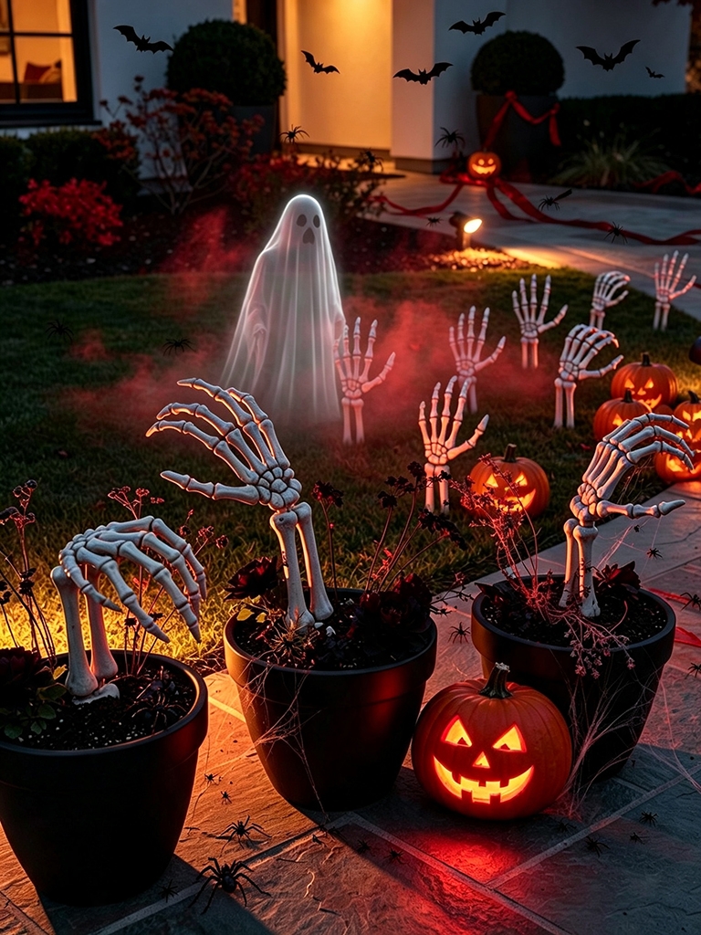 10 Skeleton Halloween Decor Ideas That Bring Your Home to Life 9 Skeleton Hand Planters and Lawn Ornaments