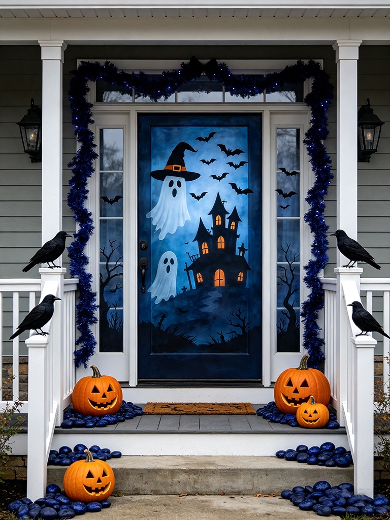10 Easy Halloween Door Decor Ideas to Impress Your Guests 13 Black spooky silhouettes and bats on door window panes