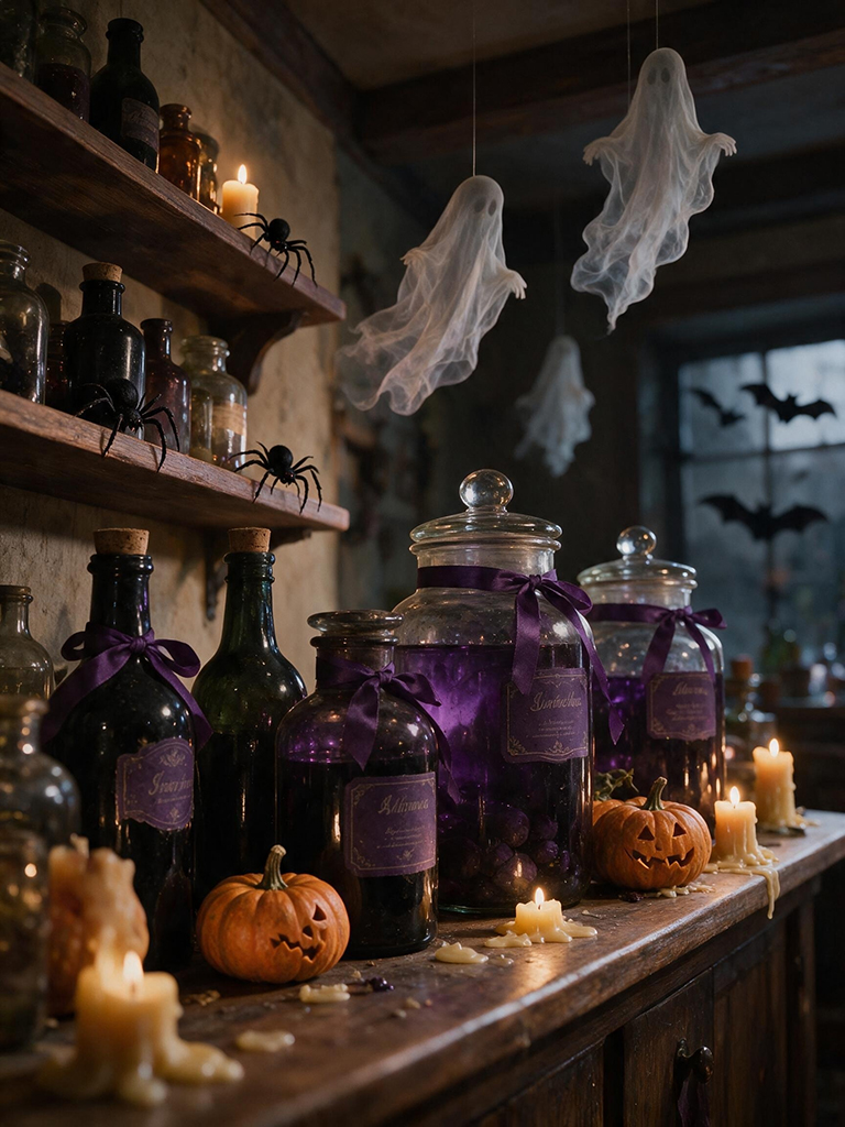 9 Witchy Halloween Decor Ideas to Cast a Spell on Your Home 8 Witchy Halloween Decor Ideas - Display Vintage Bottles and Apothecary Jars as Decor