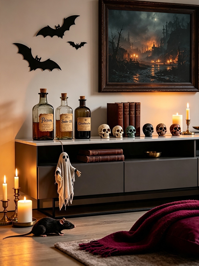 11 Western Halloween Decor Ideas for a Rustic Spooky Home 14 Faux Leather and Vintage Bottles Western Halloween Decor