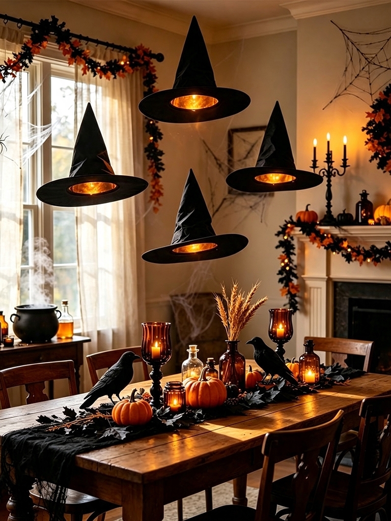 10 DIY Halloween Room Decor Ideas to Turn Your Home Into a Haunted House (Tested + Full Shopping Links!) 10 Floating Witch Hats with LED Lights - DIY Halloween Room Decor