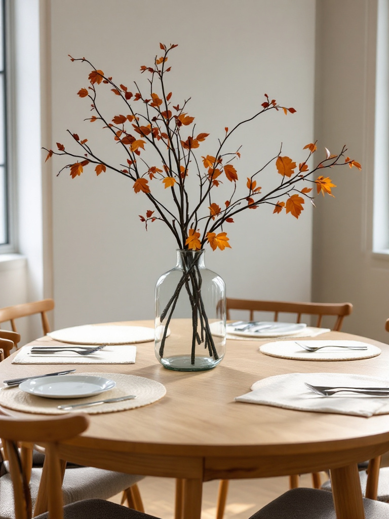 9 Fall Thanksgiving Decor Ideas for Every Room 12 Minimalist dining table setting with a single large glass vase