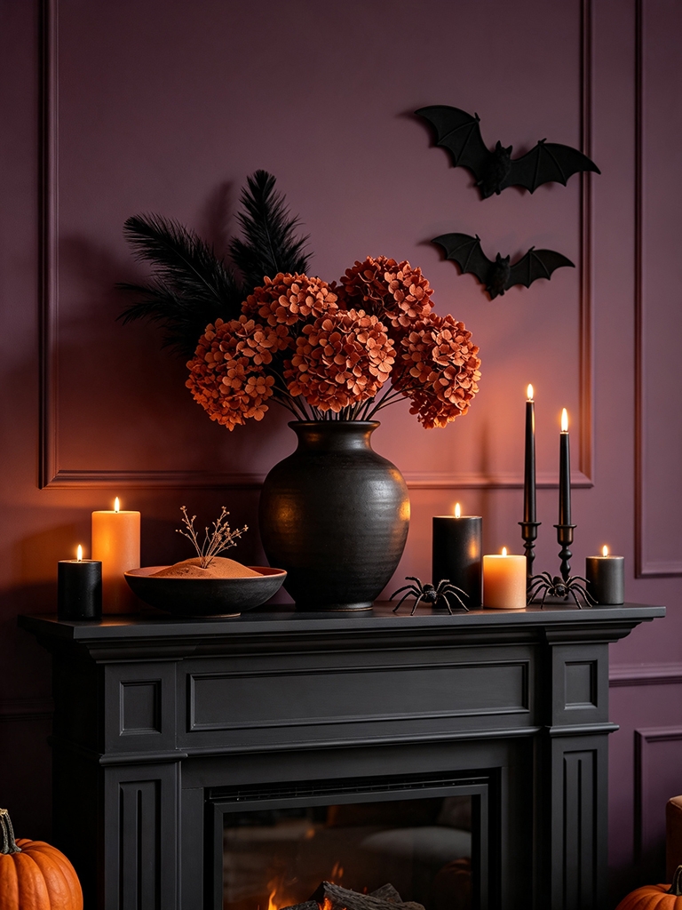 10 Halloween Mantel Decor Ideas That Feel Festive, Not Fussy 11 Lean Into a Moody, Monochrome Palette - Halloween Mantel Decor Ideas