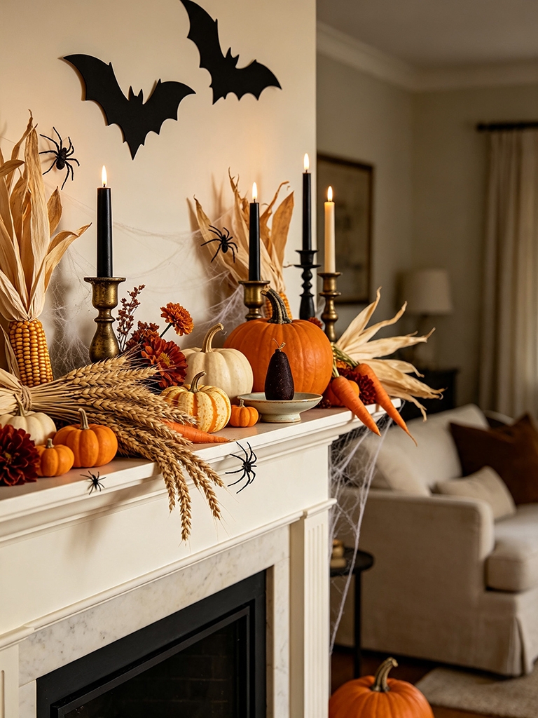 10 Halloween Mantel Decor Ideas That Feel Festive, Not Fussy 12 Bring in Natural Harvest Elements as Halloween Mantel Decor Ideas