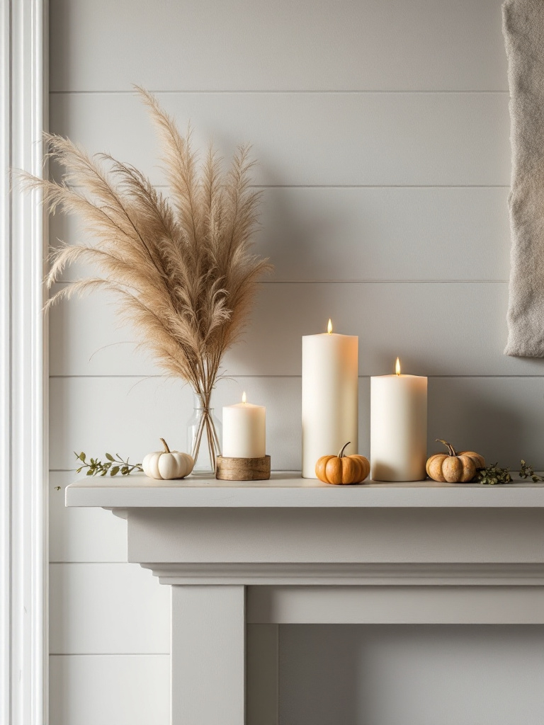 9 Fall Thanksgiving Decor Ideas for Every Room 14 Scandinavian-style mantelpiece with a restrained fall display of three varying