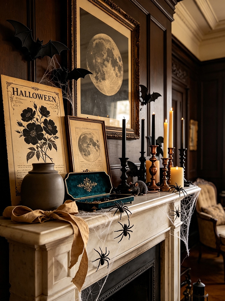 10 Halloween Mantel Decor Ideas That Feel Festive, Not Fussy 14 Frame Vintage-Style Halloween Art for Halloween Mantel Decor