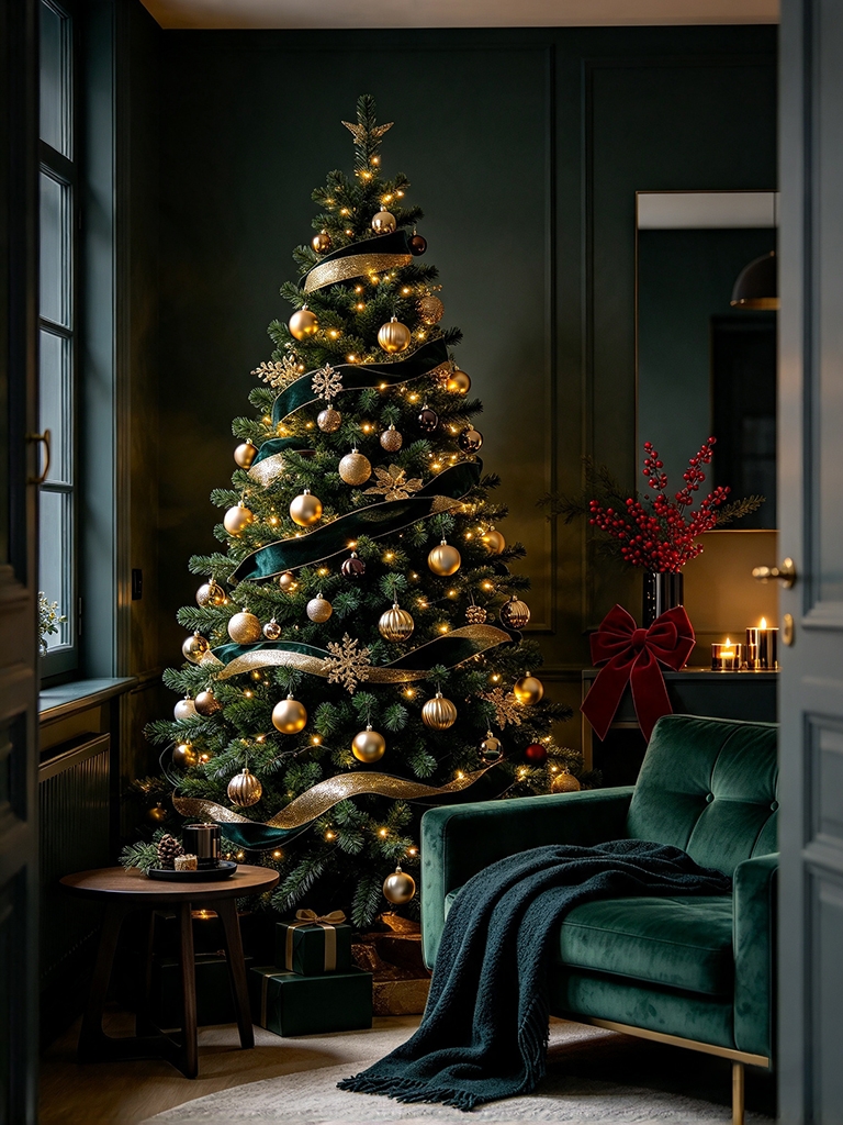 15 Christmas Tree Decor Ideas to Try in 2026 15 Moody Dark Green and Gold Tree