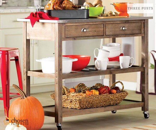 Courtright Solid Wood Kitchen Cart with Stainless Steel Top